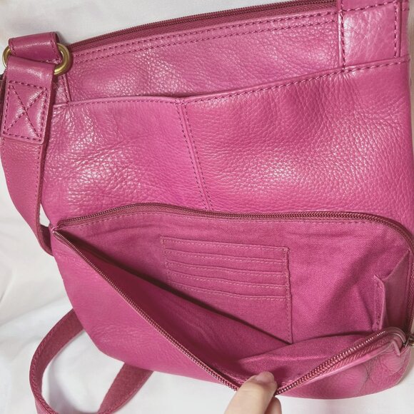 Fossil Hot Pink Crossbody Leather Purse/Bag-Lots of Compartments-Canvas Mix Srap - Picture 12 of 16